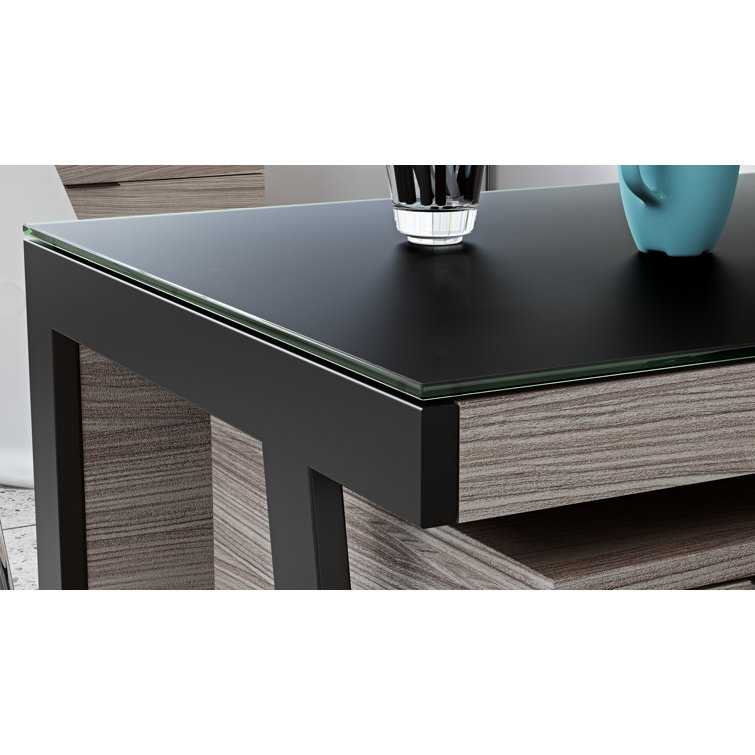Sigma 42" Clear Glass and Black Metal Reversible Desk Return