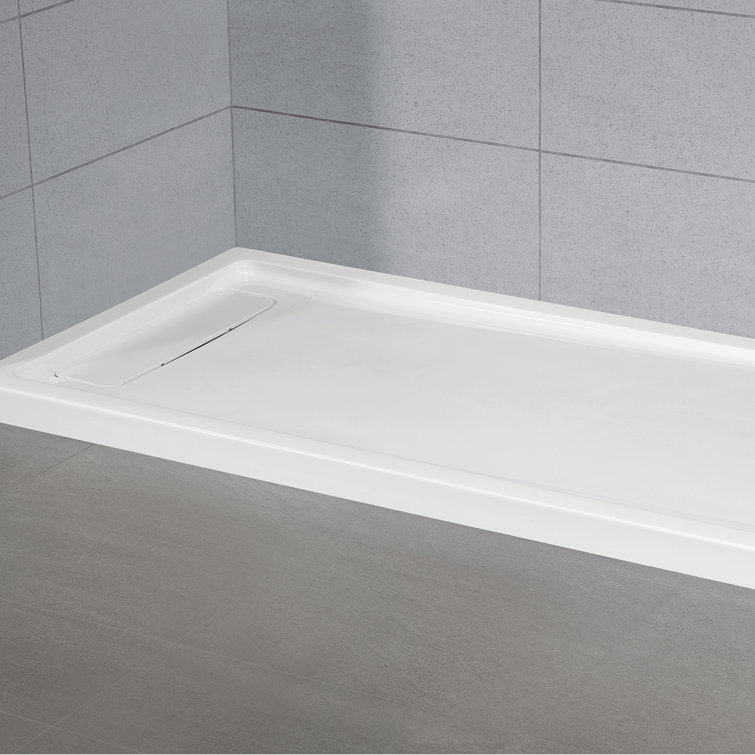 White Acrylic 72x36 Rectangular Shower Base with Hidden Drain