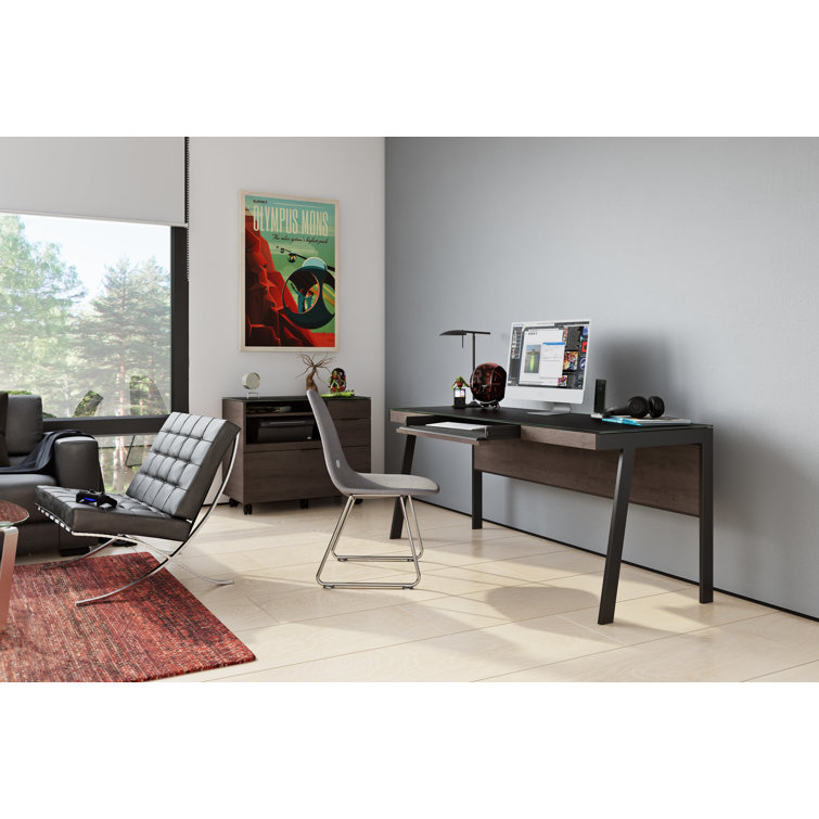 Sepia Brown Writing Desk with Drawer and Power Outlet