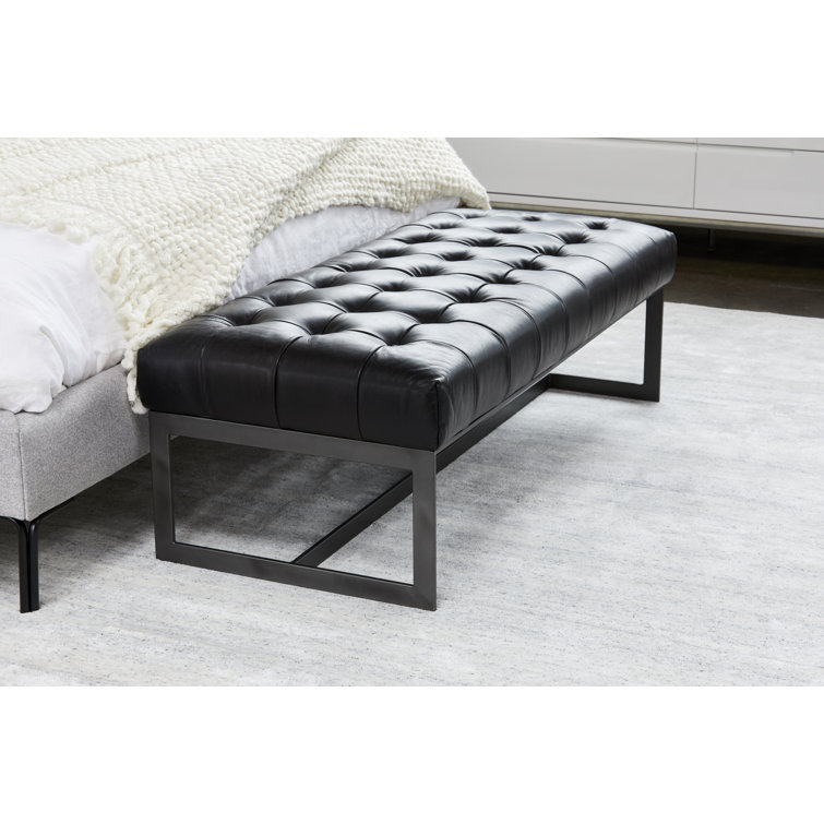 Wyatt 54'' Black Top-Grain Leather and Iron Bench