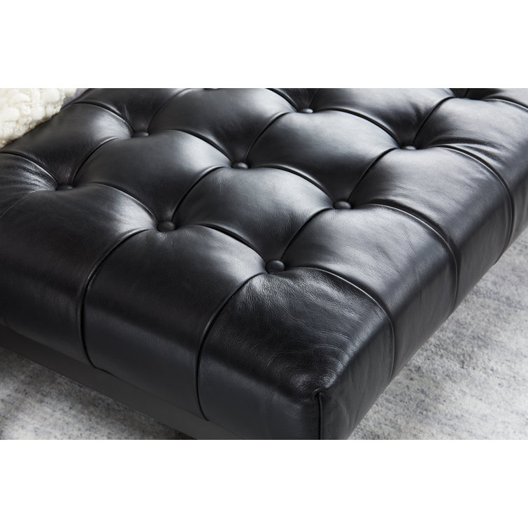 Wyatt 54'' Black Top-Grain Leather and Iron Bench