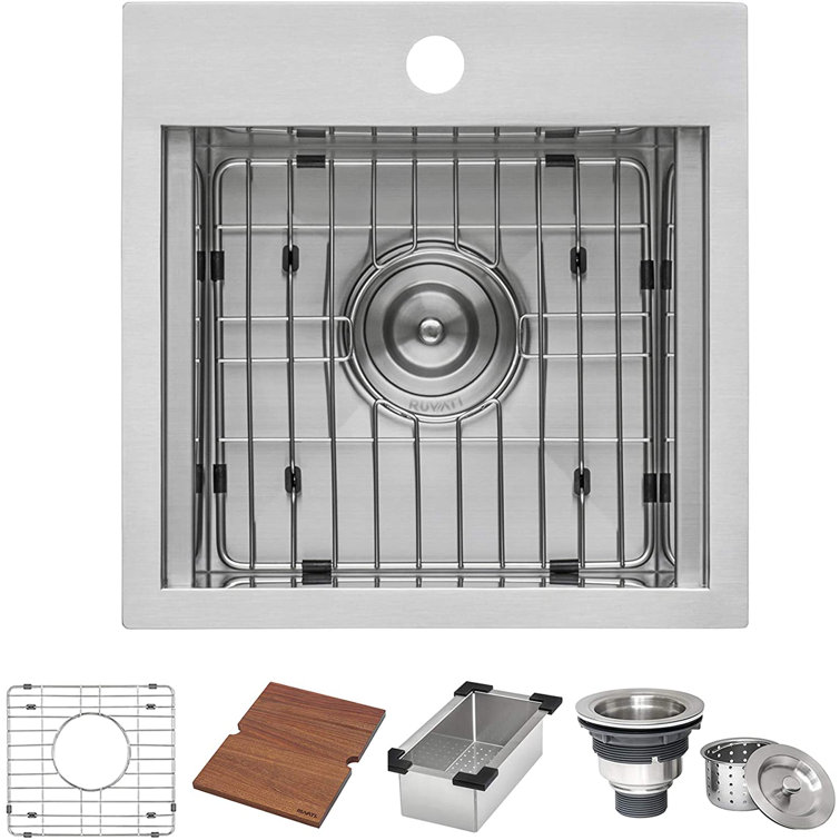 Ruvati 15'' Stainless Steel Workstation Sink with Sapele Wood Cutting Board