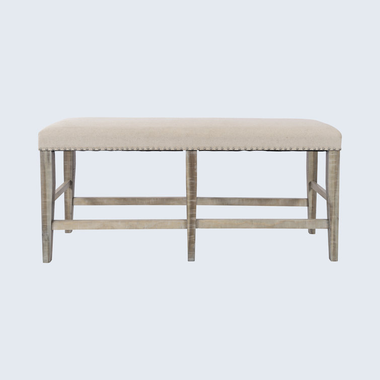 Fairview Cream Upholstered 52" Counter Height Bench with Nailhead Trim