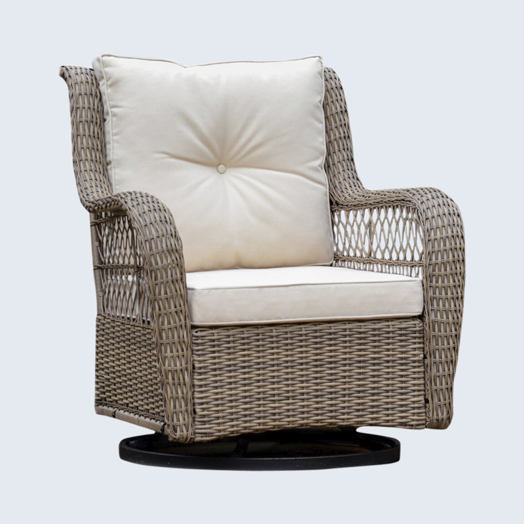 Sandstone Wicker Swivel Glider Armchair with Beige Cushions