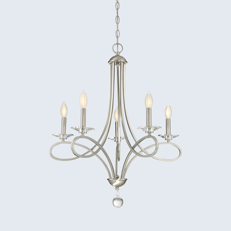 Elegant Marilyn Brushed Nickel 5-Light Chandelier with Clear Crystals