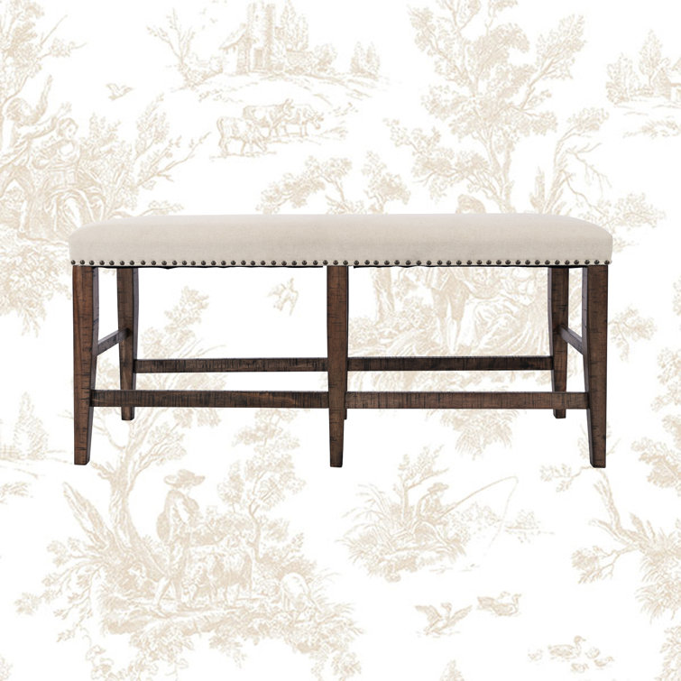 Fairview Cream Upholstered 52" Counter Height Bench with Nailhead Trim