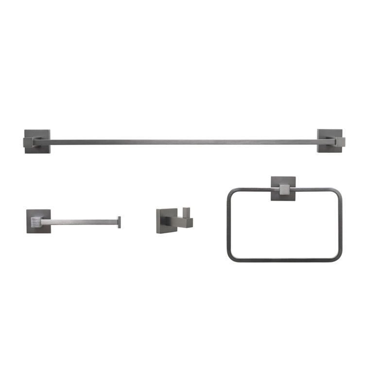Gun Metal Gray 4-Piece Bathroom Hardware Set with Towel Bar