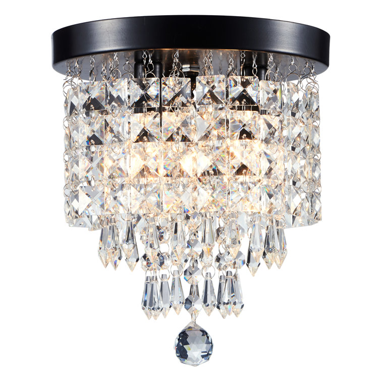 Bronze Mini Crystal Tiered Chandelier with Glass Shade