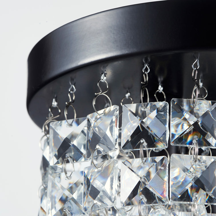 Bronze Mini Crystal Tiered Chandelier with Glass Shade