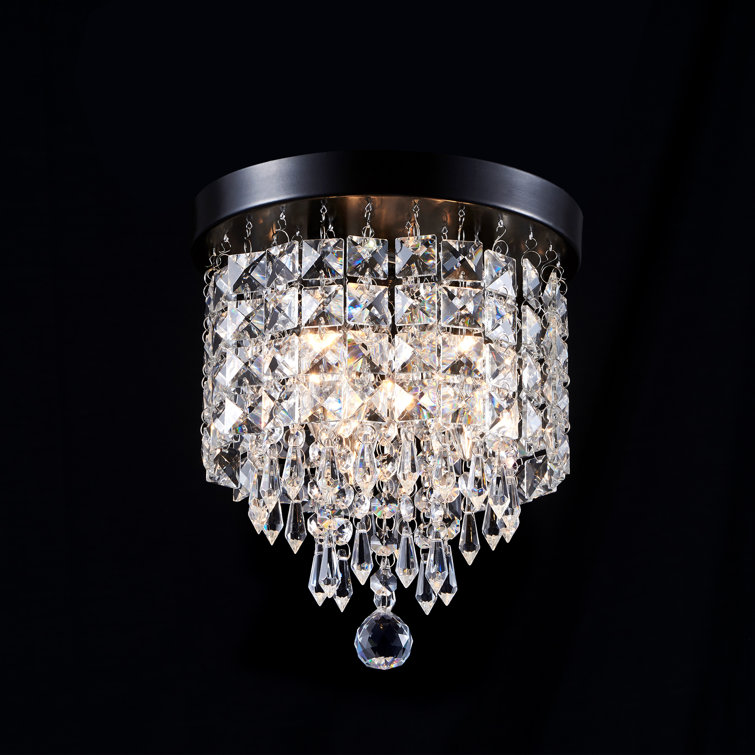 Bronze Mini Crystal Tiered Chandelier with Glass Shade