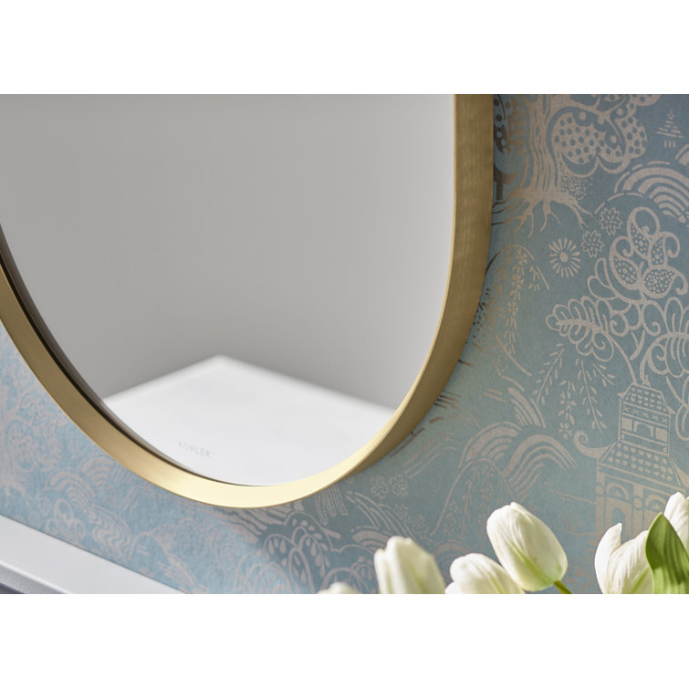 Transitional 28" Round Vanity Mirror in Moderne Brushed Gold