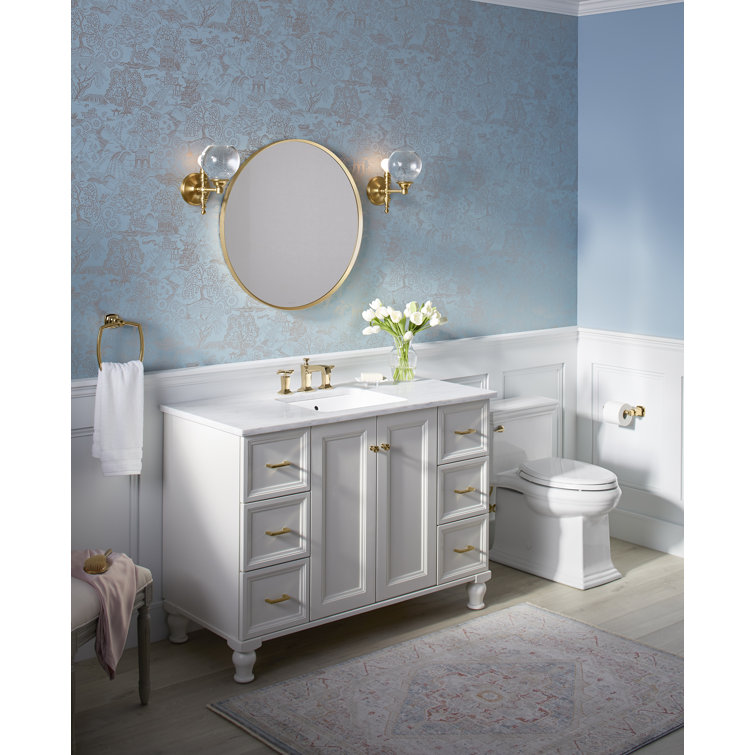 Moderne Brushed Gold 42" Round Bathroom Vanity Mirror