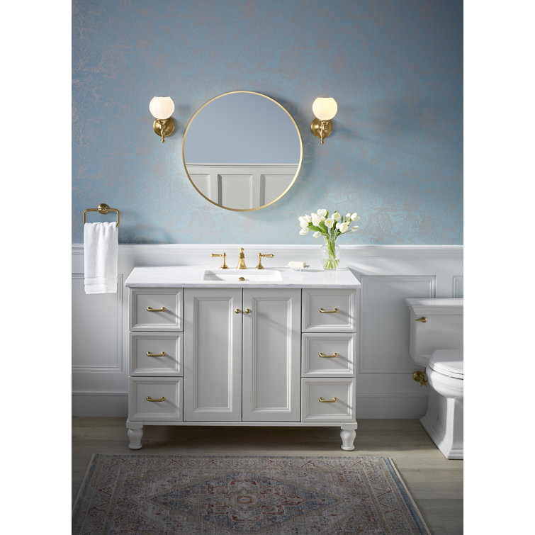 Moderne Brushed Gold 42" Round Bathroom Vanity Mirror