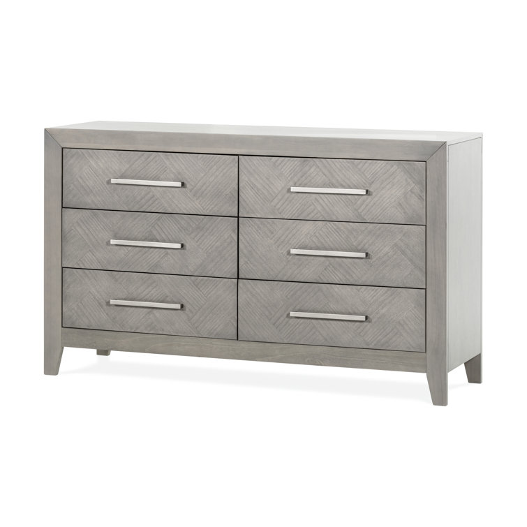 Crescent Gray Farmhouse Double Dresser with Herringbone Pattern