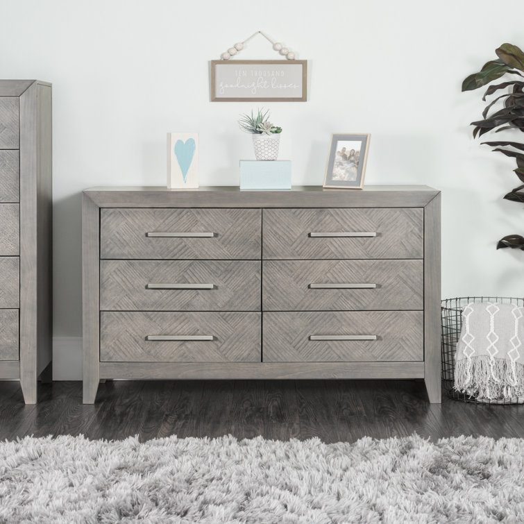 Crescent Gray Farmhouse Double Dresser with Herringbone Pattern