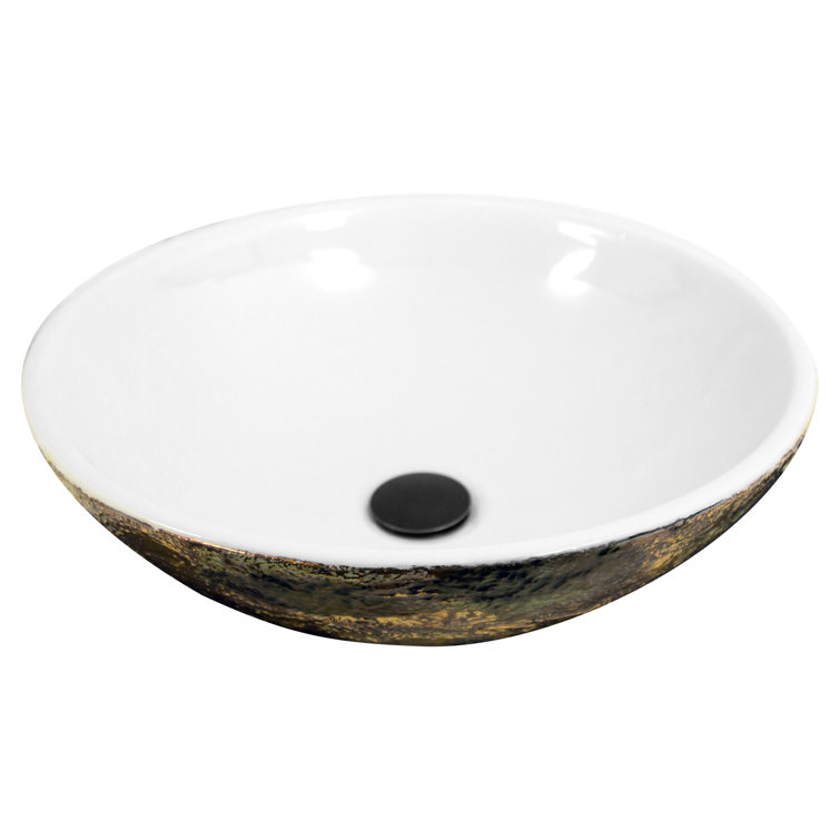 White and Gold Ceramic Vessel Sink with Fireclay Finish