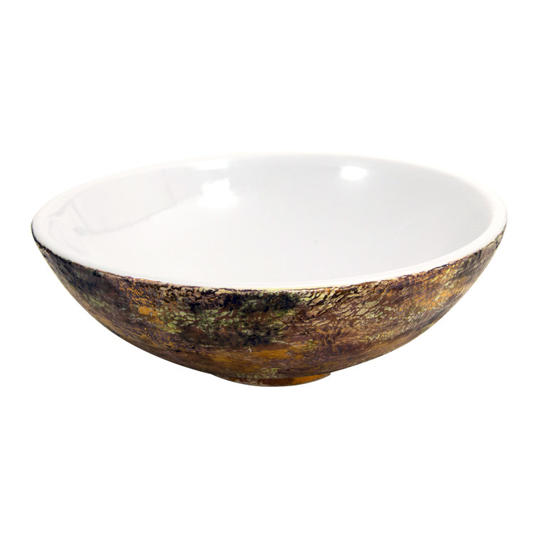White and Gold Ceramic Vessel Sink with Fireclay Finish