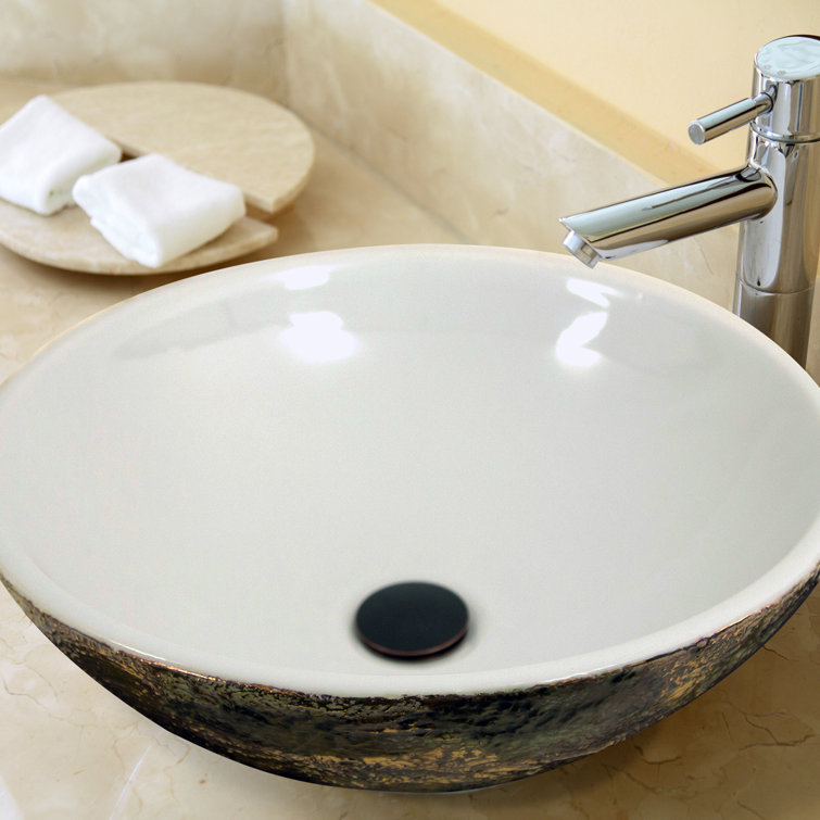 White and Gold Ceramic Vessel Sink with Fireclay Finish