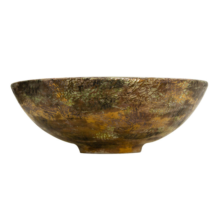 White and Gold Ceramic Vessel Sink with Fireclay Finish