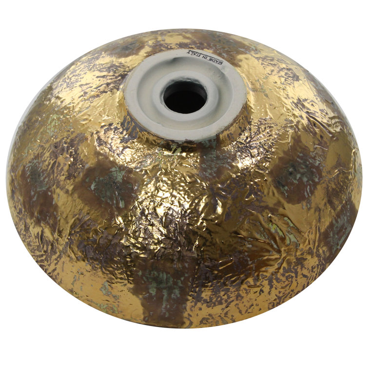 White and Gold Ceramic Vessel Sink with Fireclay Finish