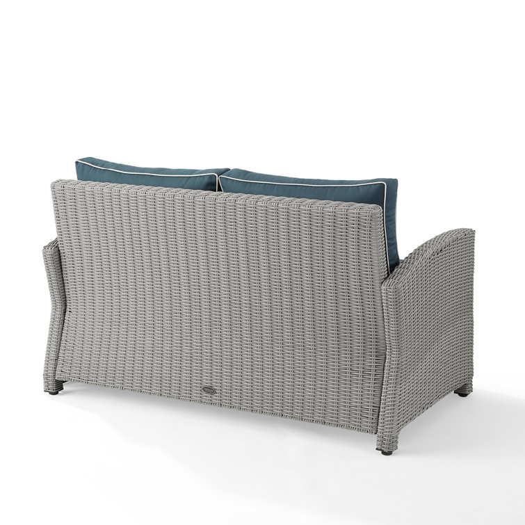 Gray Steel Frame Navy Cushioned Wicker Outdoor Loveseat