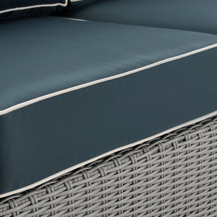 Gray Steel Frame Navy Cushioned Wicker Outdoor Loveseat