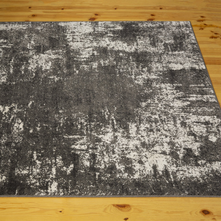 Dark Gray Abstract Easy Care Synthetic Area Rug