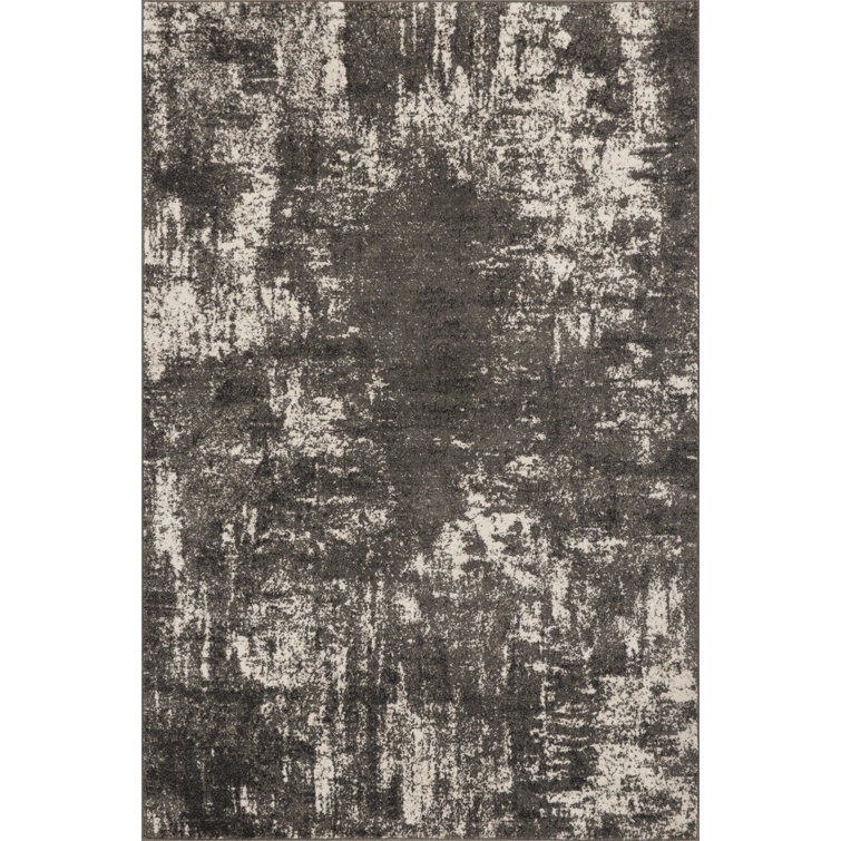Dark Gray Abstract Easy Care Synthetic Area Rug