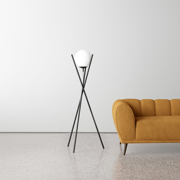 Salvezinas Adjustable Black Tripod Floor Lamp with White Glass Sphere