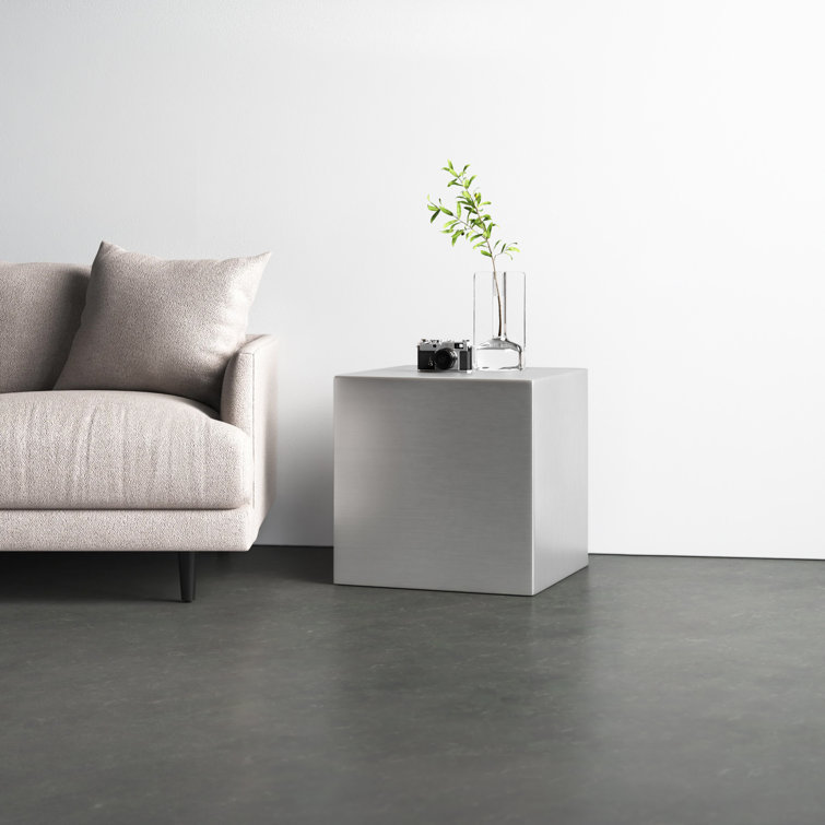Brushed Metal Square Block End Table