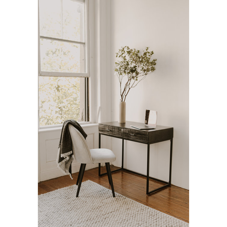 Mugello Solid Acacia Wood Desk with Textured Drawers in Black