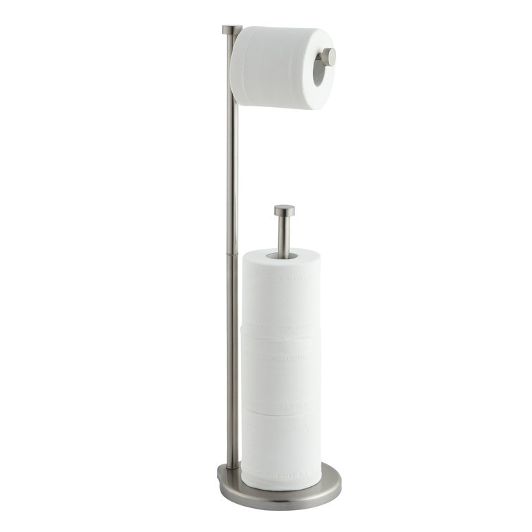Brushed Nickel Free Standing Toilet Paper Holder with Reserve