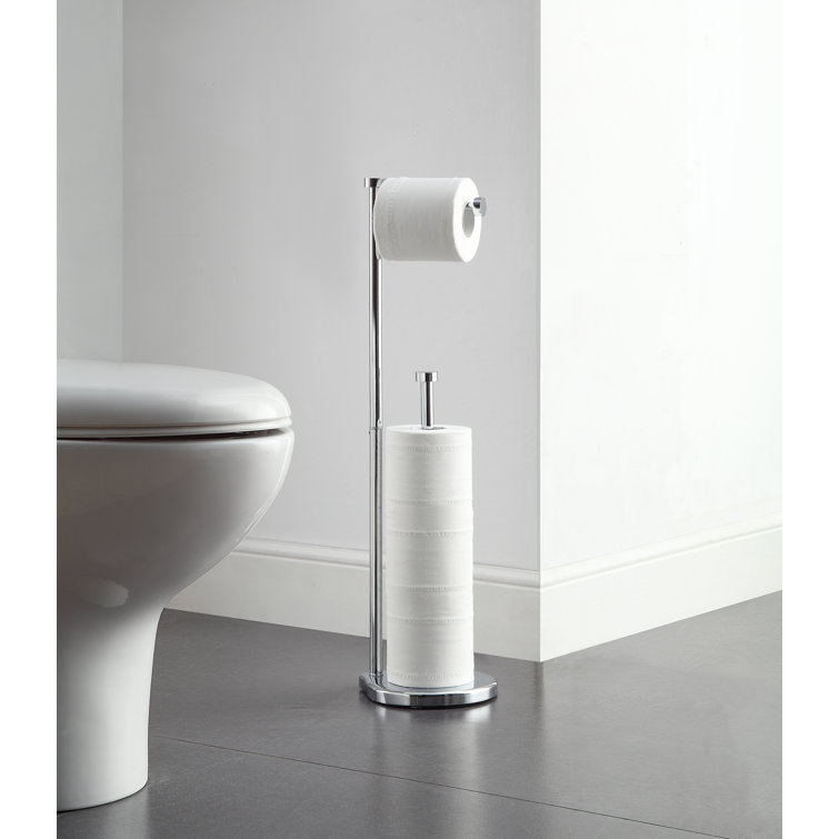 Chrome Free Standing Bathroom Toilet Paper Holder with Reserve