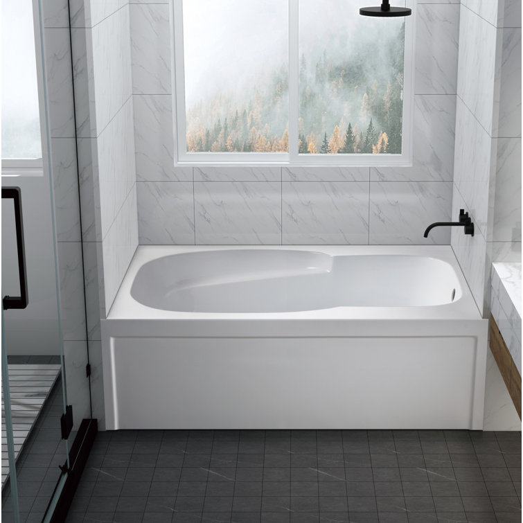 Aqua Eden 60-Inch White Acrylic Alcove Tub with Armrests