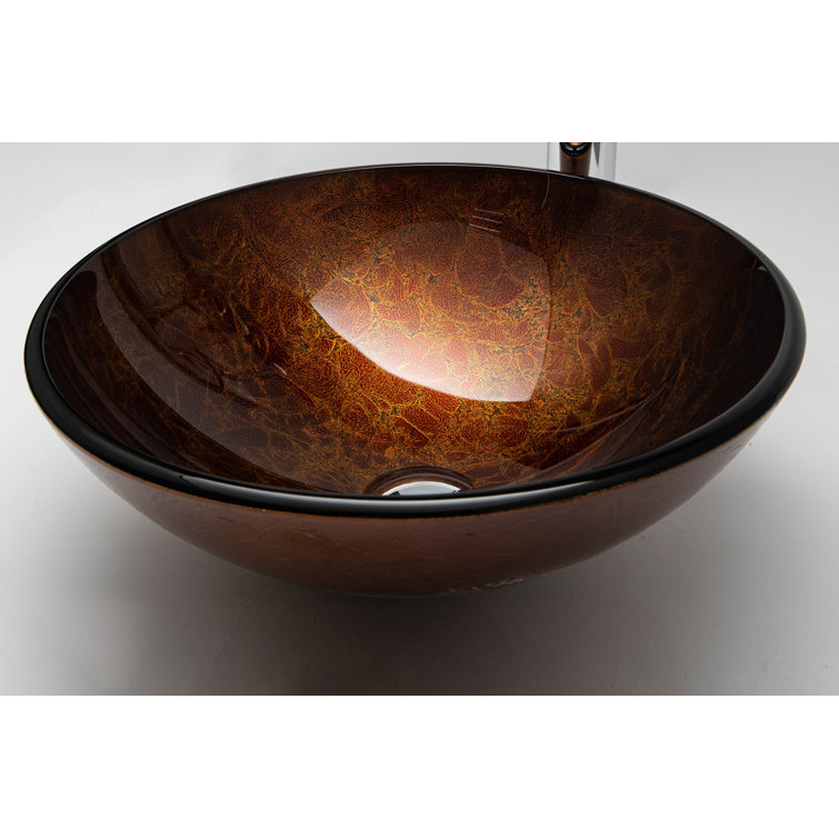 Vinnova Enna 16.5'' Reddish Brown Tempered Glass Circular Vessel Sink