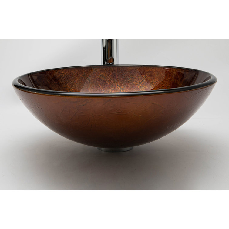Vinnova Enna 16.5'' Reddish Brown Tempered Glass Circular Vessel Sink