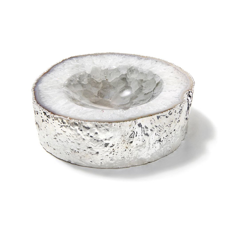 Natural Gemstone Bowl with Silver Plating