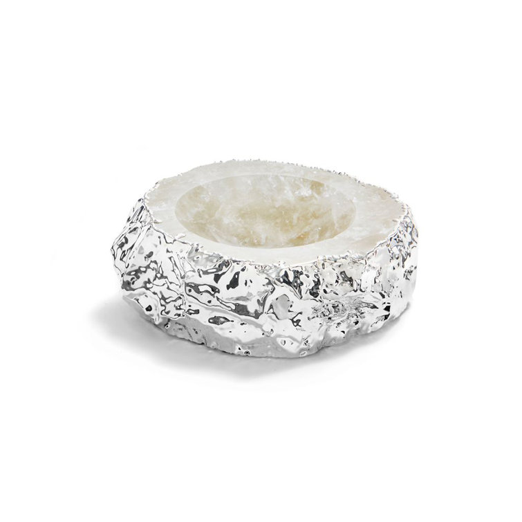 Handcrafted Crystal Gemstone Bowl with Silver Plating
