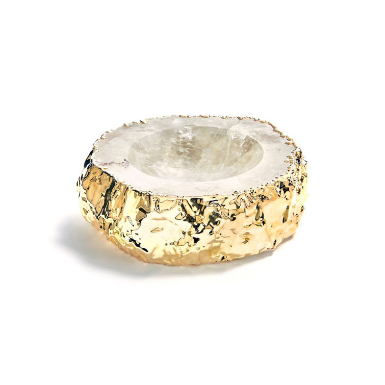Handcrafted Organic Crystal Bowl with Gold Electroplating