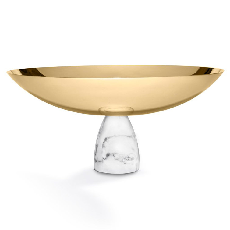 Gold Steel Fruit Bowl with Marble Pedestal