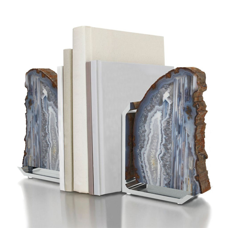 Natural Agate and Metal Bookends Set