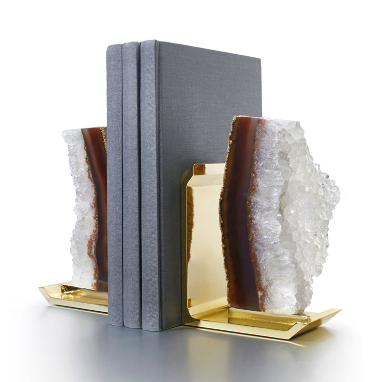Natural Druze Agate and Brass Bookends
