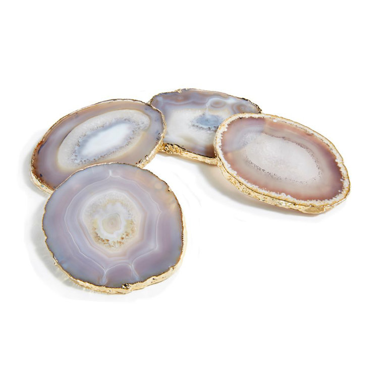 Gold-Edged Agate Stone Coasters Set of 4