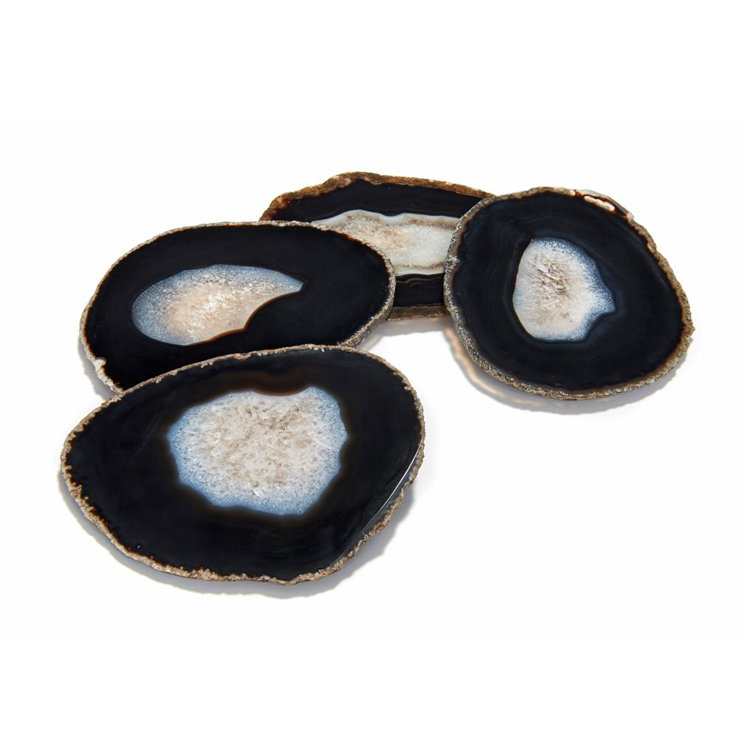 Midnight Agate Stone Coaster Set with Gold Edging