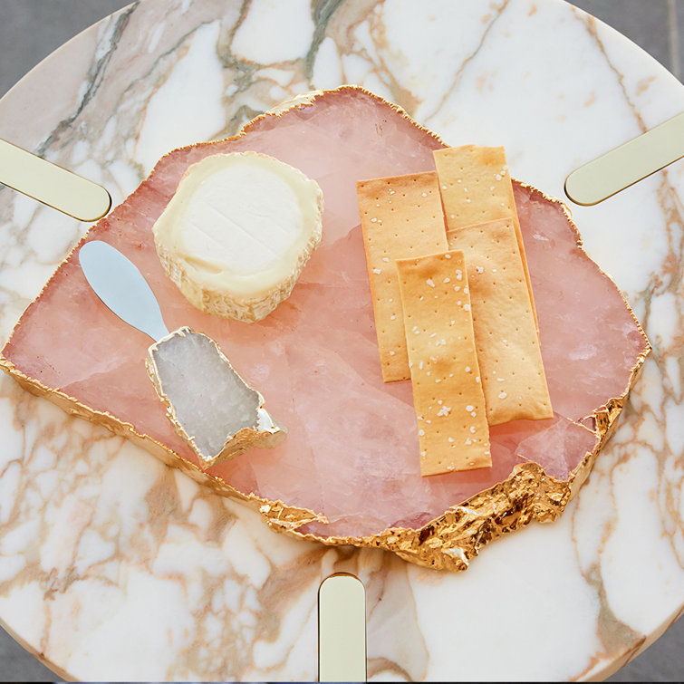 Large Rose Quartz and Gold Decorative Platter