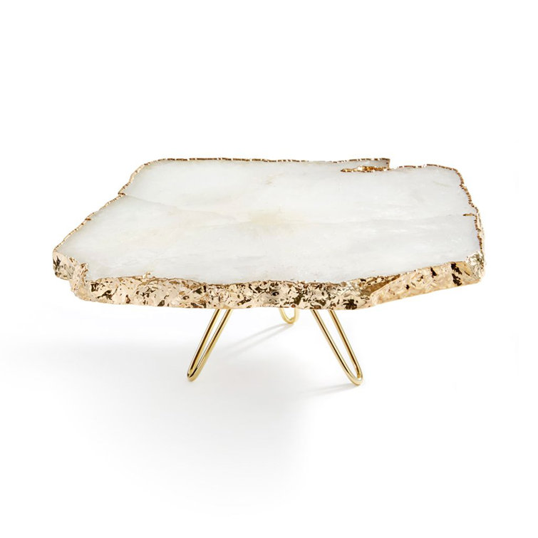 Organic White Crystal Pedestal Cake Stand with Gold Trim