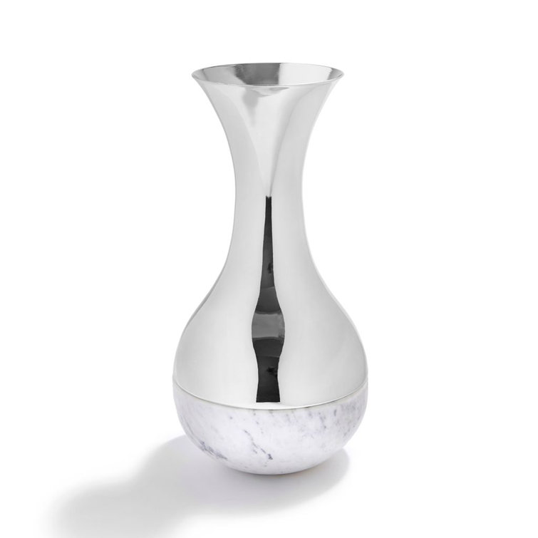 Carrara Silver Marble and Brass Dual Vase