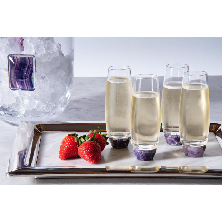 Clear and Amethyst Crystal Champagne Glass Set with Gemstone Base