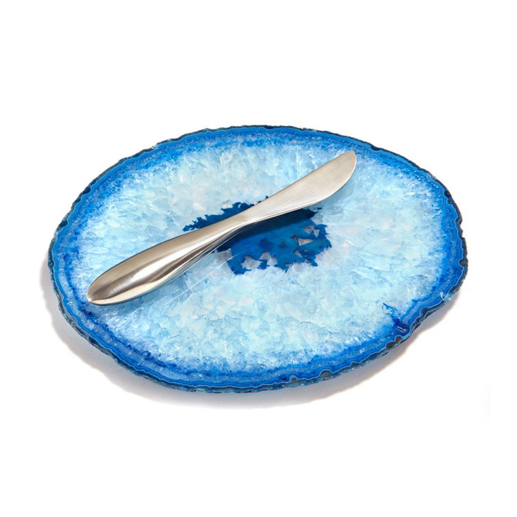 Azure Agate Handcrafted Cheese Plate with Stainless Steel Spreader