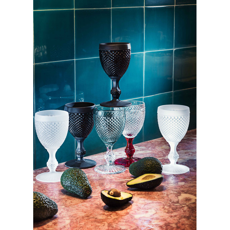Frosted White Crystal Cut 9.5oz Goblet Glass Set of 4